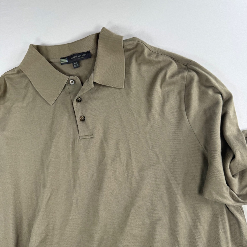 Robert Barakett Mens XXL Long Sleeve‎ Pima Cotton Polo Shirt Taupe Brown - Picture 4 of 8